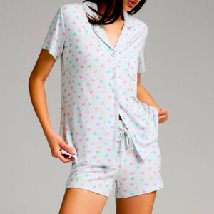 SKIMS Soft Lounge Short Sleep Set – XS – Cloud Candy Heart Print‎ – NWOT